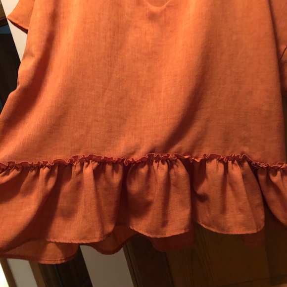 Peplum Ruffled Hem Blouse Boxey Short Sleeve Top rust burnt orange like new - Picture 4 of 8